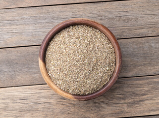 Fennel dried tea on a bowl over wooden table