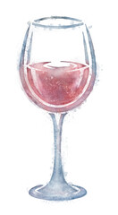 Watercolor wine glass symbol isolated with transparency