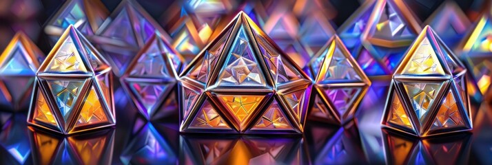 Fototapeta premium Colorful geometric shapes with reflections. AI.