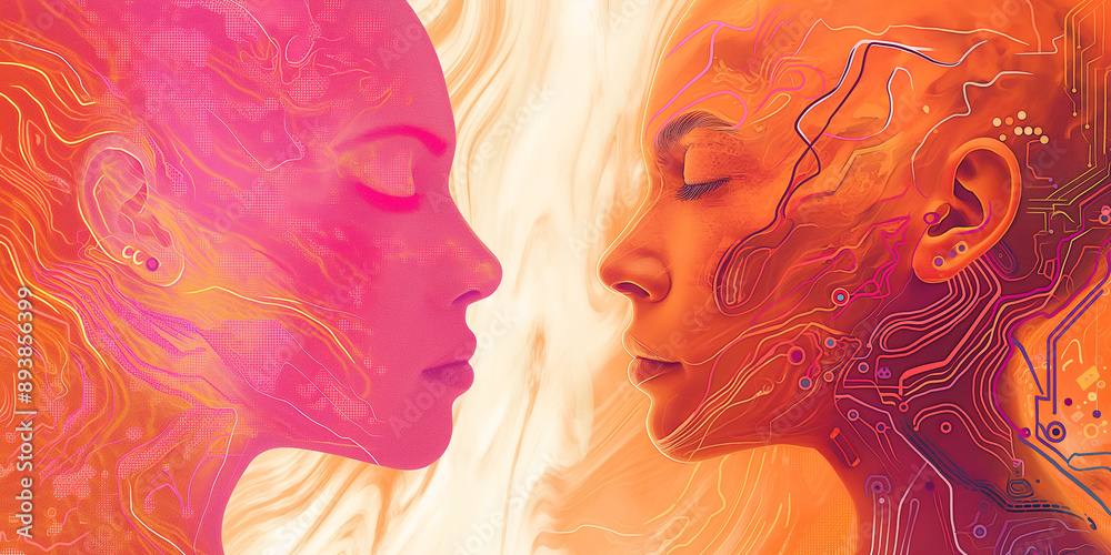 Poster artificial intelligence connecting with human consciousness in digital realm