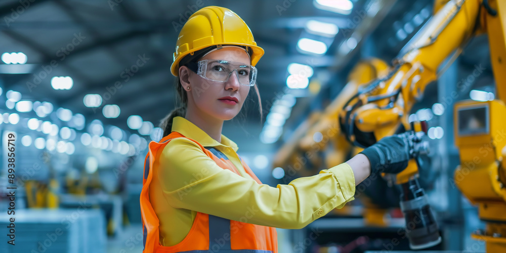 Aufkleber Industrial engineer is programming a robotic arm in a factory