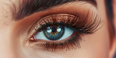 Obraz premium Female Eye with Extreme Long False Eyelashes. Eyelash Extensions. Makeup, Cosmetics, Beauty. Close up, Macro