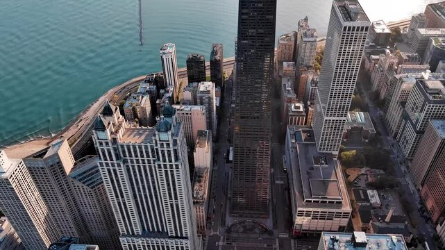 Aerial view of beautiful Chicago City in Illinois, Unites States of America at sunrise. Morning in Chicago