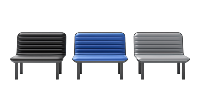 Collection Of Mixed Office Benches Black Grey And Blue For Waiting Areas And Brochures isolated on transparent background. Generative ai