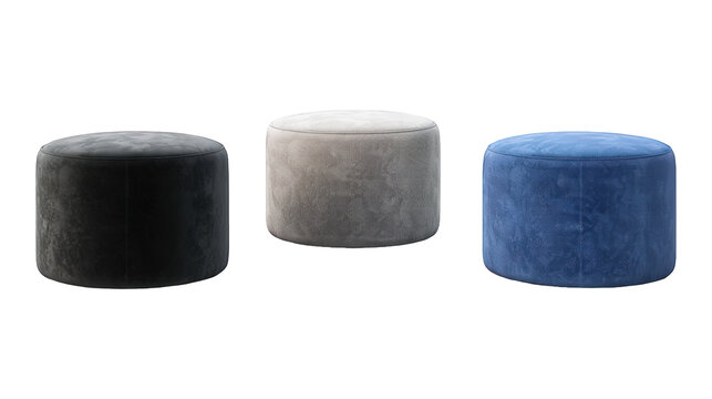 Collection Of Assorted Ottoman Stools Black Grey And Blue For Home Interiors And Advertising isolated on transparent background. Generative ai