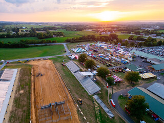 April drone view of fair. Festival. Carnival.
