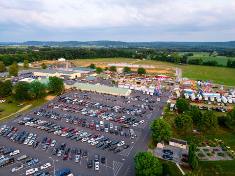 April drone view of fair. Festival. Carnival.