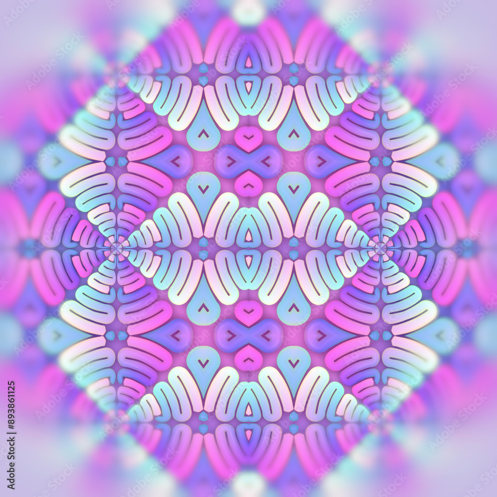 Poster Digital illustration of a complex geometric pattern of colored wavy lines. 3d rendering