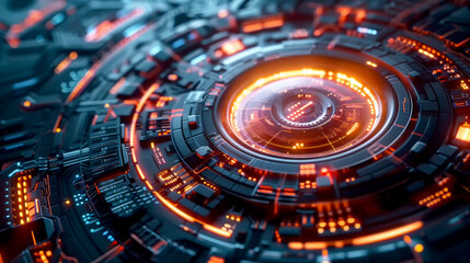Futuristic technology interface with glowing orange lights