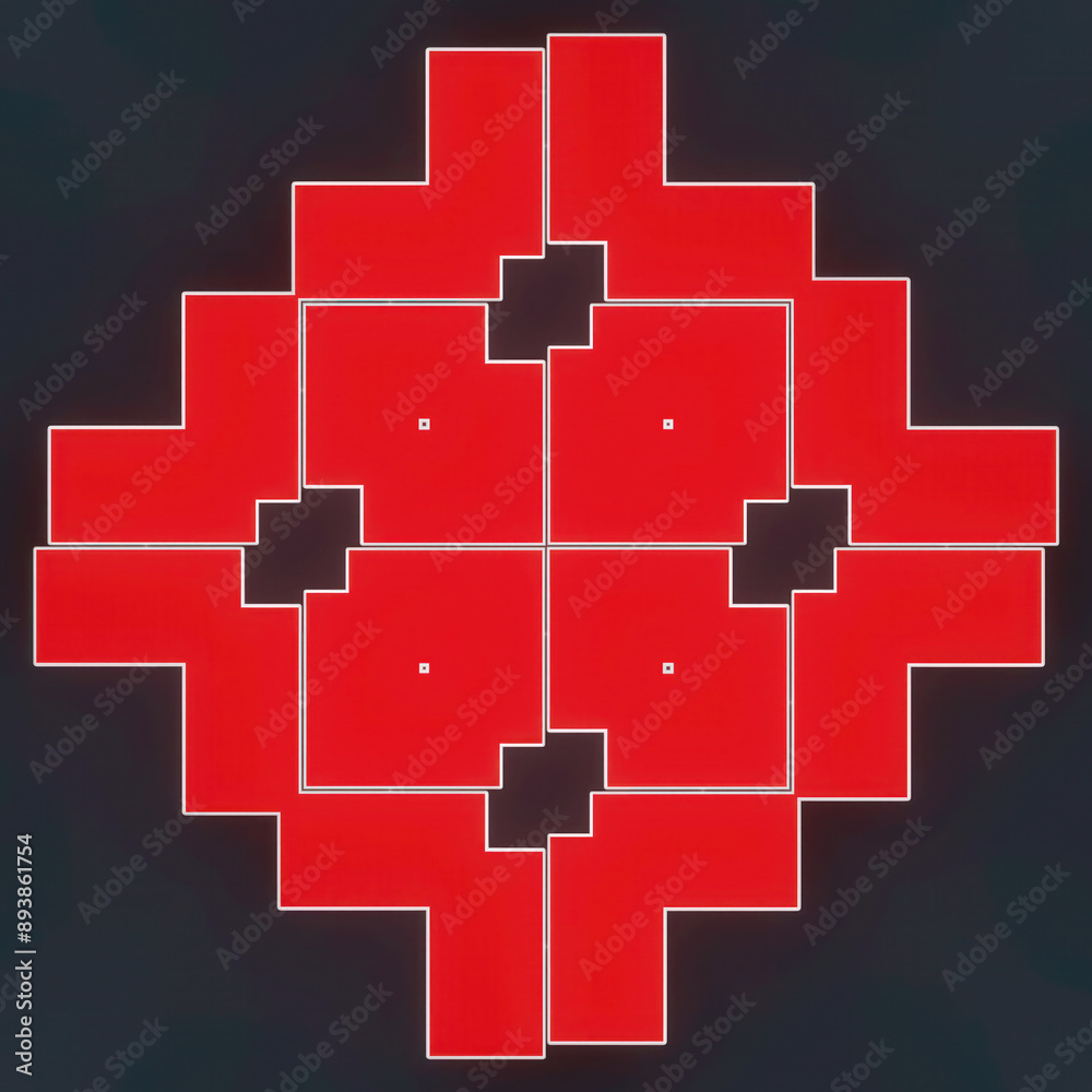 Aufkleber 3d rendering illustration with harmonious interweaving of red geometric shapes into fascinating colorful patterns