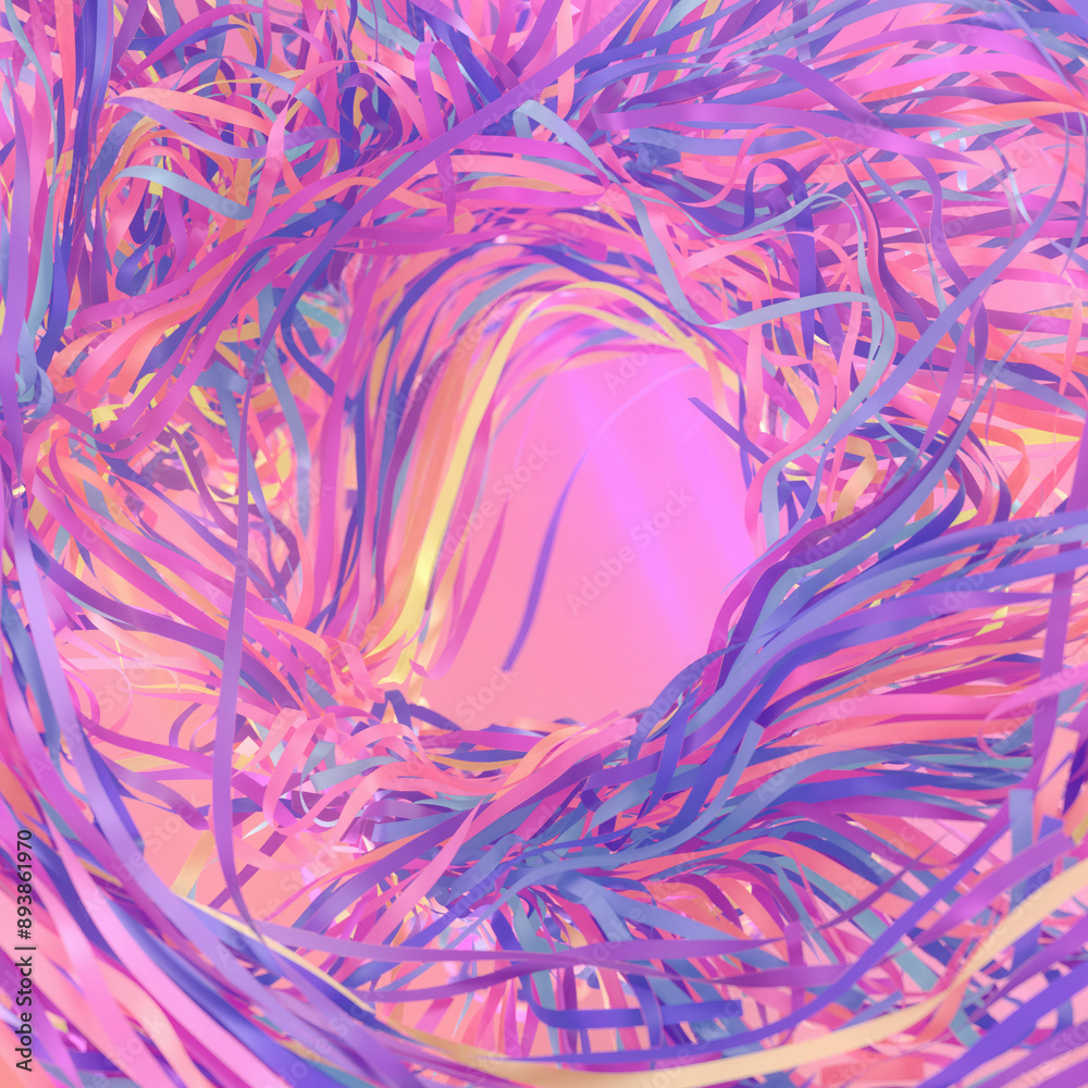 Aufkleber Digital illustration in a bright and abstract style with a swirling pattern of lines and shapes. 3d rendering