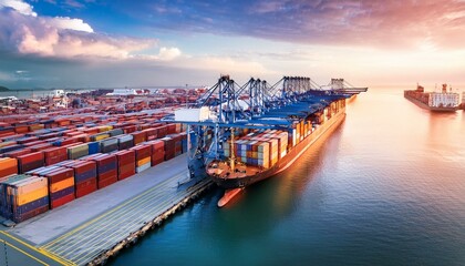 Naklejka premium Cargo containers inspected at port for customs clearance and trade compliance.