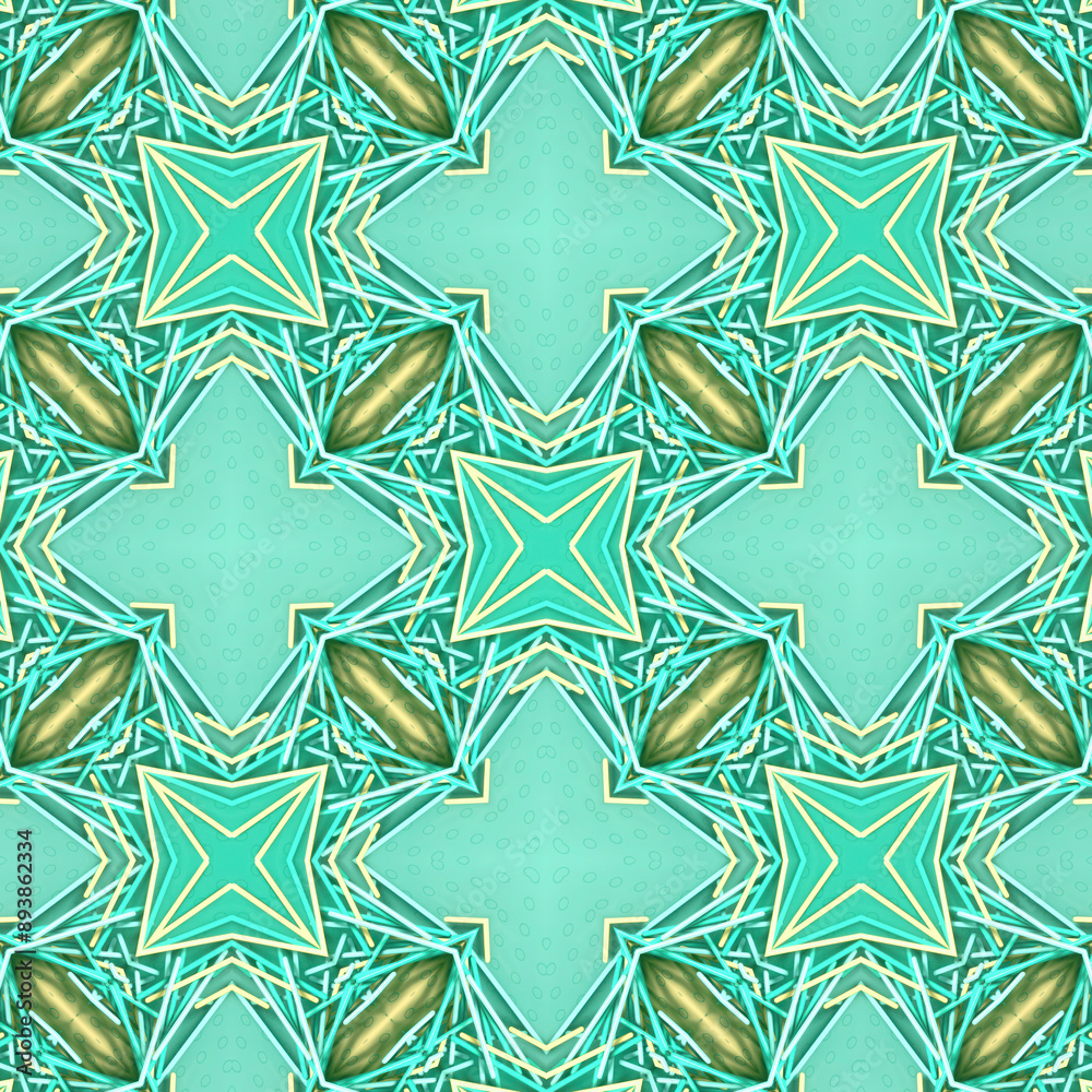 Leinwandbilder digital illustration of intricate patterns in bright green and yellow. 3d rendering