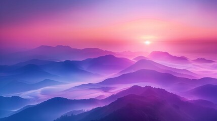 Fototapeta premium A scenic landscape of purple mountains against a vibrant sunset