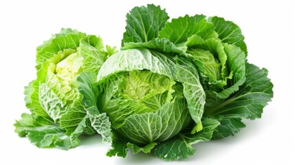 Obraz premium Green Cabbage. Isolated on White Background with Clipping Path for Healthy Vegetarian Salad