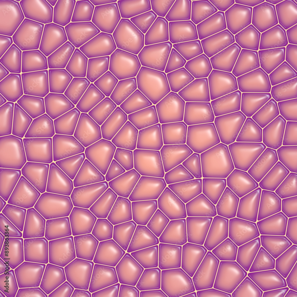 Poster stylized digital illustration of pink organic cells under a microscope. 3d rendering