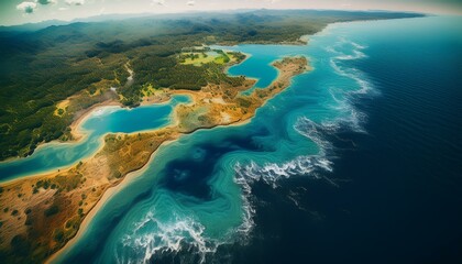 Satellite view showcases impact of rising sea levels on coastal regions due to climate change.
