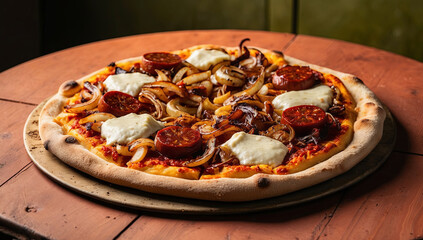 a cinematic photograph of a vibrant portuguese pizza