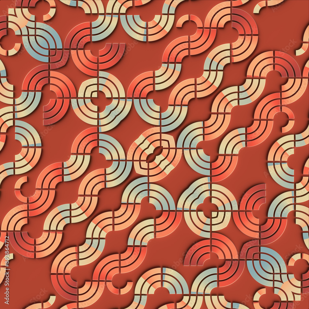 Aufkleber Geometric pattern of intertwined swirling shapes resembling stylized waves or ribbons. 3d rendering digital illustration