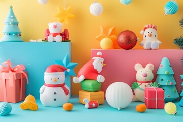 Naklejka premium Colorful Christmas Ornaments and Figurines on Display