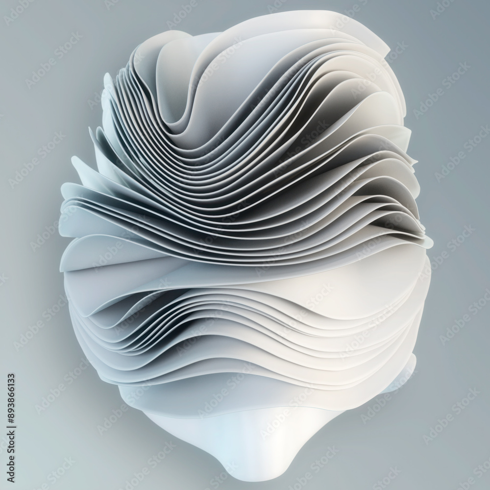 Poster Wavy pattern of a stack of sheets of white fabric. 3d rendering illustration