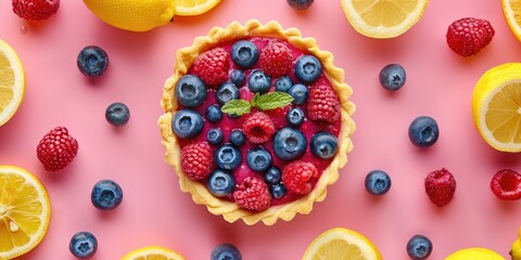Heart Shaped Fruit Pie with Blueberries, Raspberries and Lemons