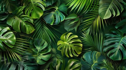 green leaves background natural green leaves texture exotic tropical foliage generated-ai