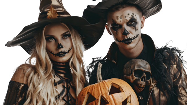 Couple Face Painting for Halloween, Creative and Spooky Matching Designs, Festive and Fun Halloween Activity, png file, isolated on white