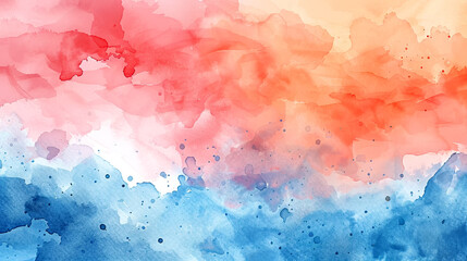 Obraz premium Abstract watercolor painting with red, orange, and blue colors