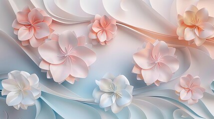 Swirling pattern of pastel paper cut flowers with intricate details as wallpaper