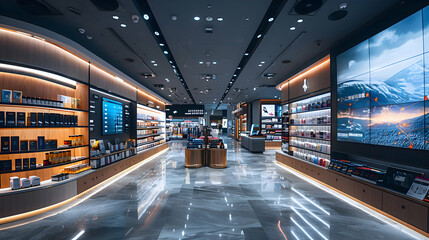 A futuristic retail environment where Predictive Analytics enhances customer experience and sales