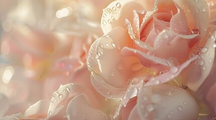 Fototapeta premium Dewy blush and ivory petals in a tranquil garden creating a soft-focus background
