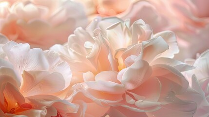 Obraz premium Blush and ivory petals with dew forming a tranquil and delicate garden background