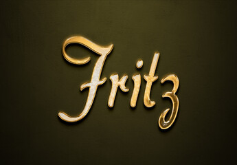 Old gold text effect of Deutsche name Fritz with 3D glossy style Mockup.