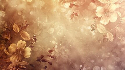 Background with floral motifs metallic accents and sepia gradient for elegance