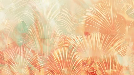 Fototapeta premium Peach and mint green wallpaper with blurred gradients and art deco patterns backdrop