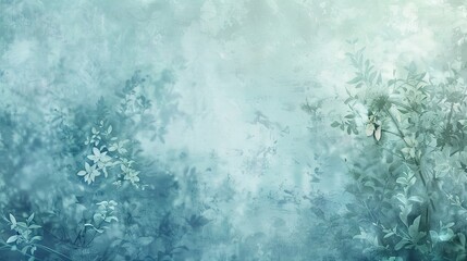 Fototapeta premium Wallpaper featuring misty gradients blue and green hues and floral overlays backdrop