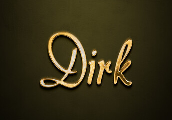 Old gold text effect of Deutsche name Dirk with 3D glossy style Mockup.