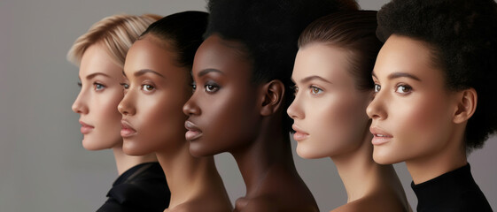 Obraz premium A group of diverse women posed in a profile lineup, highlighting their unique features and collective strength.