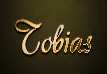 Old gold text effect of Deutsche name Tobias with 3D glossy style Mockup.