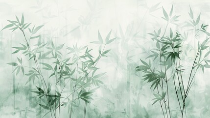 Light green and white gradients with hand-drawn bamboo patterns creating a serene wallpaper backdrop