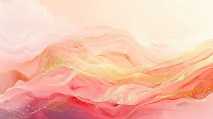 Pale coral to amber gradient backdrop with fluid shapes and golden highlights
