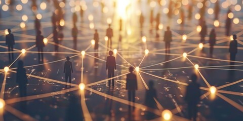 A group of people are connected to each other through a network of lines. Concept of a global community and the importance of staying connected with others,Business background banner