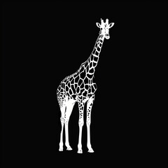 Naklejka premium giraffe, full body, logo, flat, monochrome, white and black, superminimal