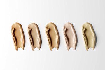 A variety of foundation shades are arranged in a straight line, 3d render