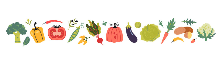 Vegetables set. Healthy eating, fresh food, Collection of farm products. Trendy modern vector illustration isolated on white background, hand drawn, flat design