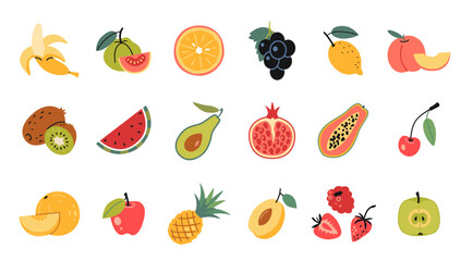 Fruits set. Healthy eating, fresh food, Natural tropical fruit. Trendy modern vector illustration isolated on white background, hand drawn, flat design