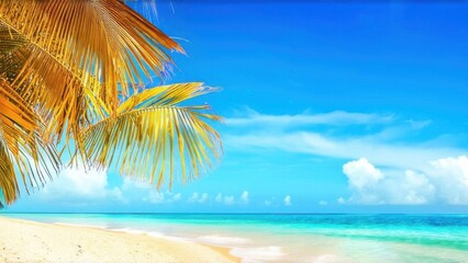 Obraz premium Summer Resort Beach Sea Relax Travel Vacation Palm Tropic Copy Space Banner Background Hotel