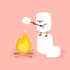Marshmallow character. wallpaper. free space for text. logo design. bonfire vector.