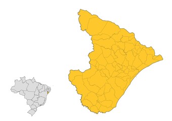 Mapa del estado de Sergipe con delimitaciones municipales en Brasil © Stockchi